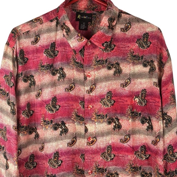 Vintage Revolution Silk Paisley print Shirt Button front Collared Red/beige L - Picture 2 of 9